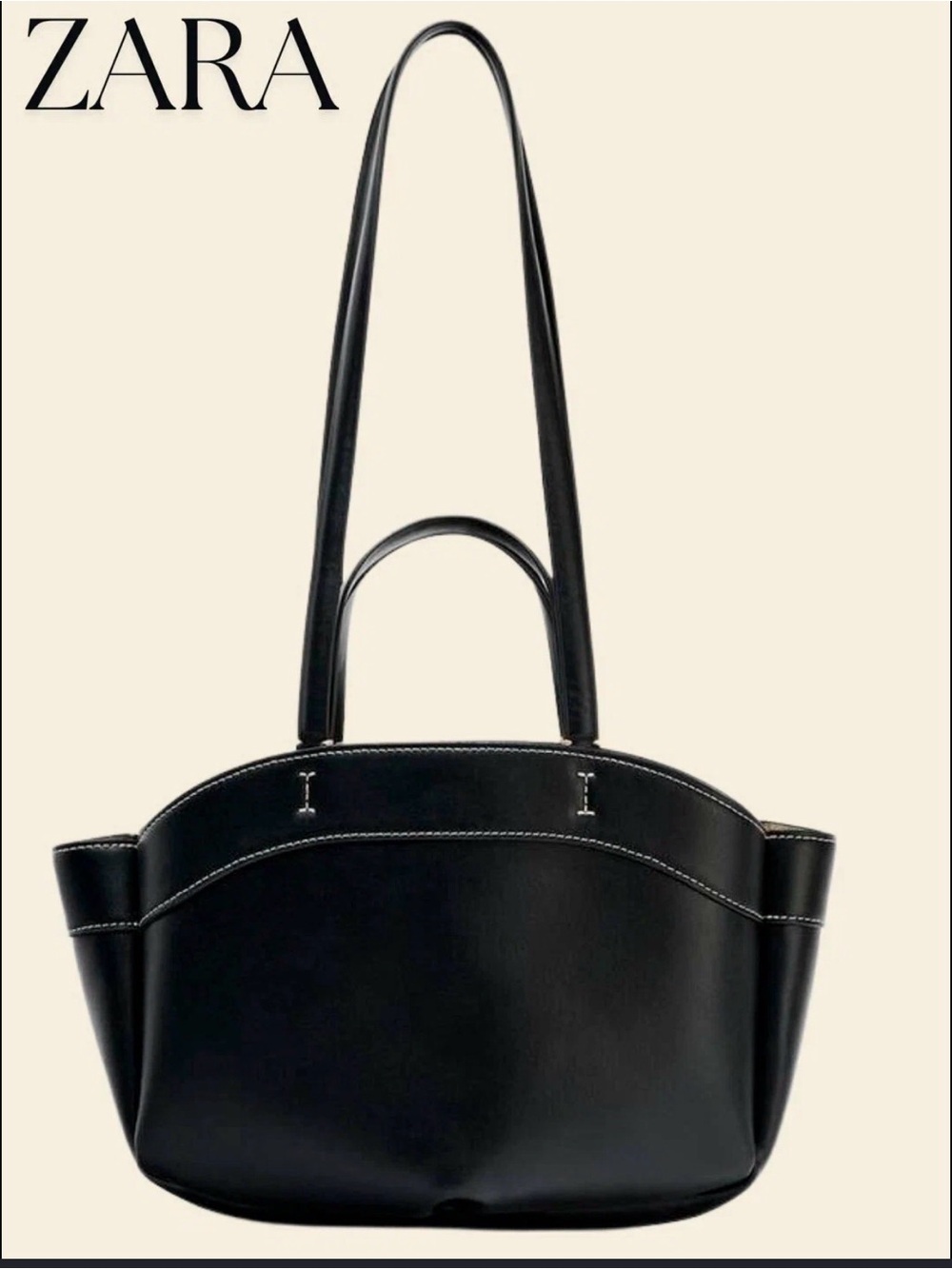 ZARA Women's Black Leather AD Handbag / Tote bag With 4 Straps